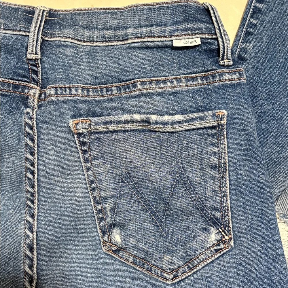 MOTHER Distressed Blue Straight Leg Jeans - Picture 4 of 5